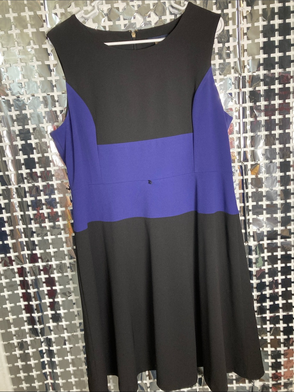 Tommy Hilfiger Black and Royal Blue Sleeveless Fit-and-Flare Dress